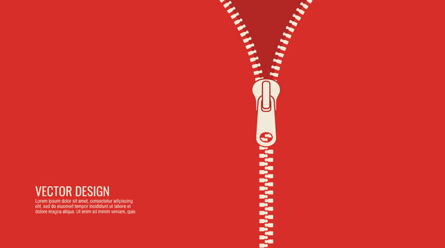 Detailed zipper pull illustration on red background for fashion design and textile uses.