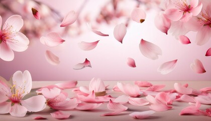 Fototapeta premium Pink Sakura Petals Falling Background