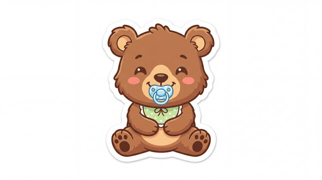 Cute cartoon bear sitting with a pacifier, featuring soft colors and a friendly expression