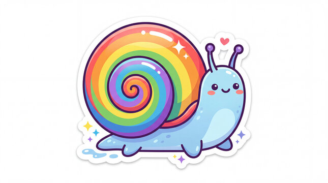 Cute pixel art snail with a rainbow spiral shell and a happy expression surrounded by stars