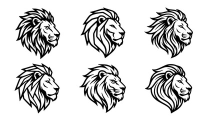 Majestic Lion Head Logo Collection with Bold Wild Animal Mascot Line Art Illustrations Set © Boloram