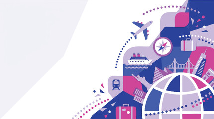 Fototapeta premium Global travel concept background with icons of transportation and world