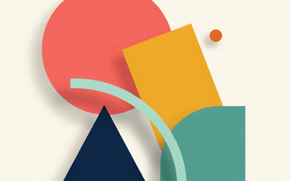 Creative colorful geometric shapes design with overlapping circles squares and triangles on transparent background