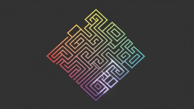 Abstract glowing gradient rainbow maze pattern on a dark background