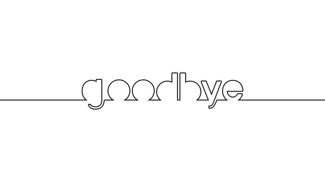 goodbye animated single one line art handwriting of words text, continuous writing good bye line art on black white green background 4k video