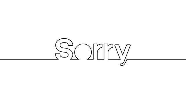 sorry animated single one line art handwriting of words text, continuous writing sorry line art on black white green background 4k video