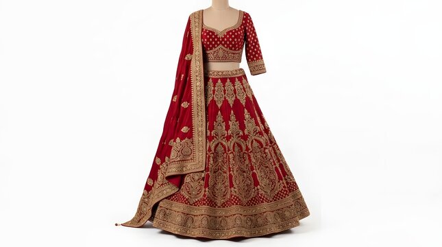 Luxurious red and gold indian bridal lehenga choli with dupatta