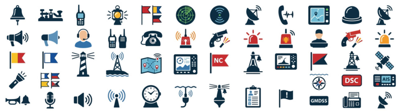 Maritime Communication and Navigation Icon Set