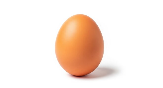 A single, smooth, brown chicken egg resting vertically on a pure white background, emphasizing simplicity, freshness, and healthy eating, bright, agriculture, minimalist
