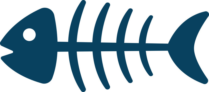 Flat vector illustration of a dark blue fish bone skeleton icon representing organic food waste, isolated on a white background.