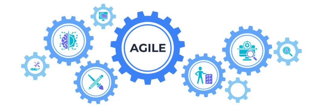 Agile banner web icon vector illustration concept with icon of development, design, requirements, maintenance, debugging, testing and software