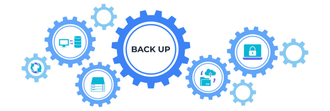 Backup banner web icon vector illustration concept for restoring data and recovery after loss and disaster with icon of computer data, storage, remote backup service, protection and restoring