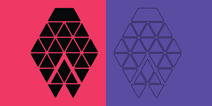 Hexagonal pattern made of small black triangles on pink and purple backgrounds