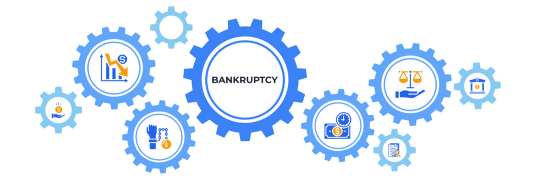 Bankruptcy banner web icon vector illustration concept with icon of crisis, debt, creditor, legal process, moratorium, court order, and bank