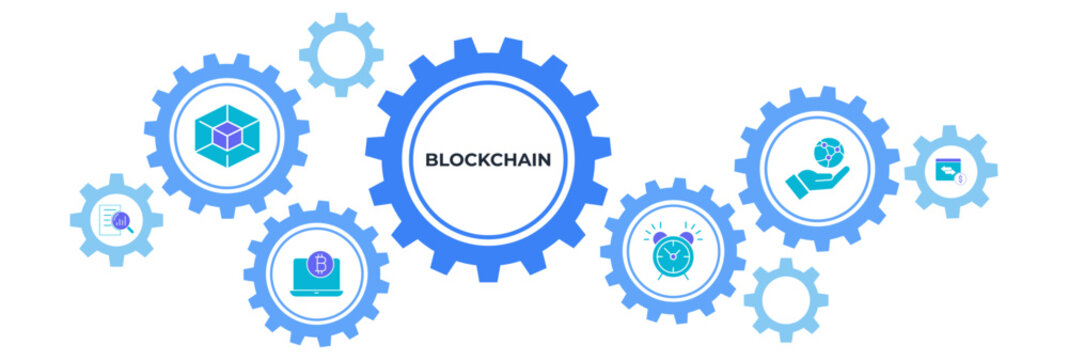 Blockchain banner web icon vector illustration concept with icon of data, decentralized, crypto currency, timestamp, network and transactions
