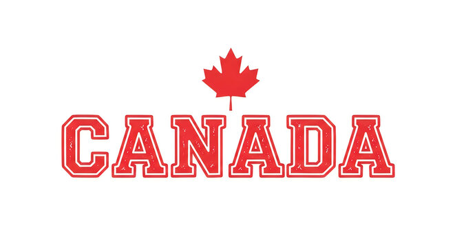 A vibrant red maple leaf symbolizing canada, prominently displayed above bold, white canada wordmark letters in a dynamic, modern font