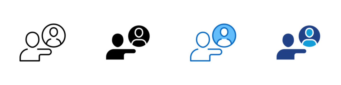 Command Instruction Giving Multiple Style Icon Design Vector - Person pointing forward representing command giving, task instruction, and directive communication between superior and subordinate