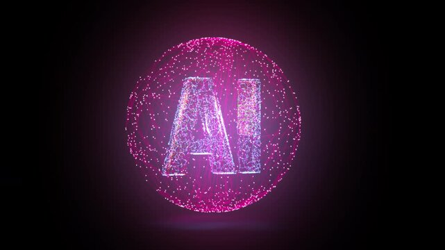 AI letters animation of glowing symbols with digital and geometric noise in computer science world, 4k abstract artificial intelligence tech animated template