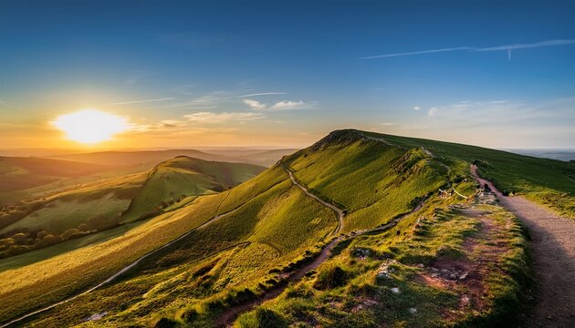 Sunrise Of The Great Ridge At Mam Tor Hill In Peak District