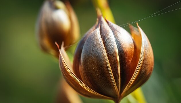 Closeup Image Of The Seed Pods Of The New Zealand Flax Bush Phormium Tenax