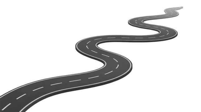 Realistic Curved Asphalt Road Vector Element Isolated on Transparent Background for Navigation Maps Transportation Design and Route Planning