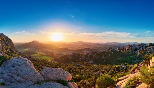 Sunrise Panorama Over Sardinian Countryside From Giara Di Gesturi