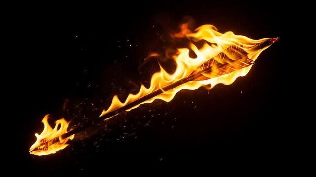 A sharp arrow engulfed in bright orange flames against a dark background