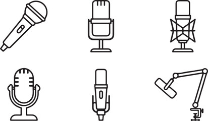 Six different microphone icons in simple line art style Vector © Runa