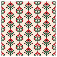 Fototapeta premium Scandinavian Folk Floral Seamless Pattern, Elegant Botanical Vector Background for Fabric, Wallpaper, Textile and Home Decor.