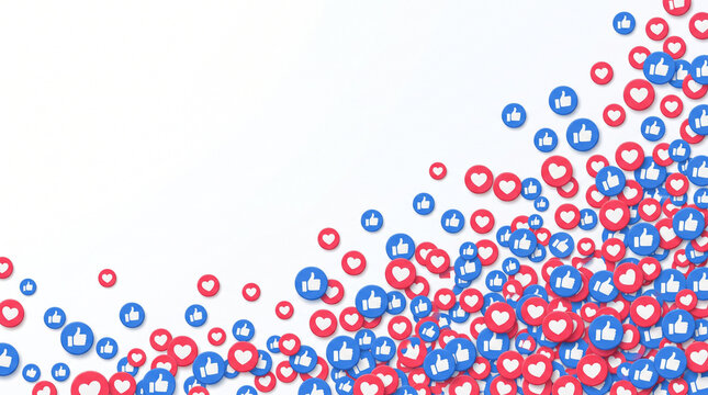 Social media reaction icons like and love floating isolated on white background