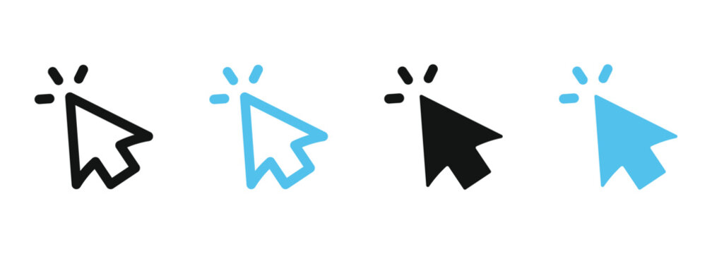 Modern mouse click pointer icons set. Colorful arrow clickers for web buttons and interface design. Vector illustration