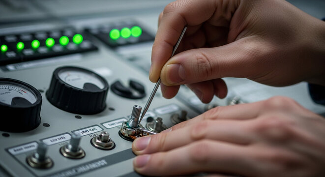 Technician Adjusting Audio Mixer Controls
