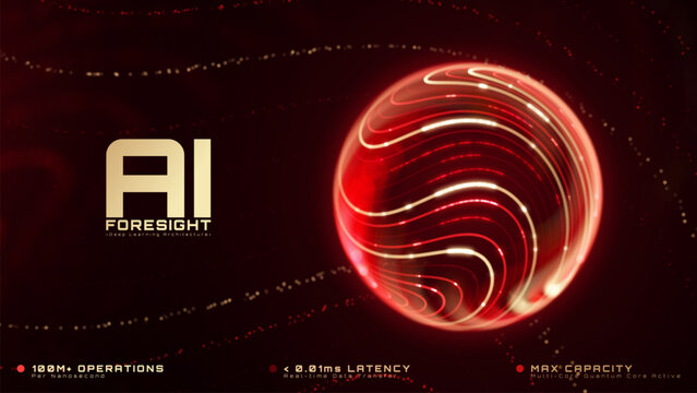 Red Gold Glow Dot Particle Sphere Line Luxury Abstract Background Shows Premium AI Foresight Intelligence Concept For Modern Global Cyber Futuristic Technology Market.