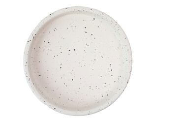 minimalist round display Tray, decorative white serving plate for modern presentation of food, top down view, png, isolated on transparent background © HeKy