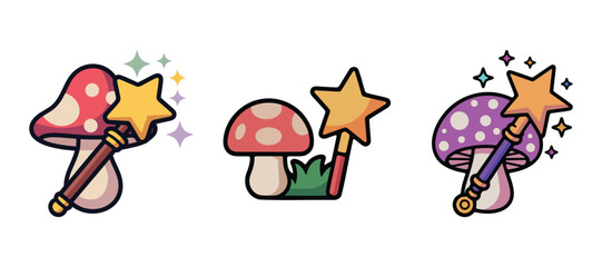 Fototapeta premium Magical star-topped mushroom wands with sparkles