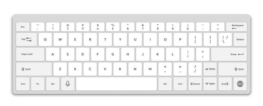Vector white screen keyboard for desktop computer or laptop. Realistic mockup or template isolated on white background