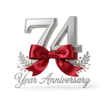 Elegant 74 Year Anniversary Celebration with Red Bow and Laurel Wreath.