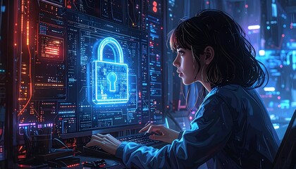 Naklejka premium Cyber Security Woman. (1)