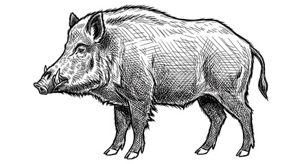 Fototapeta premium Wild Boar Illustration Detailed Line Art Drawing for Educational Use