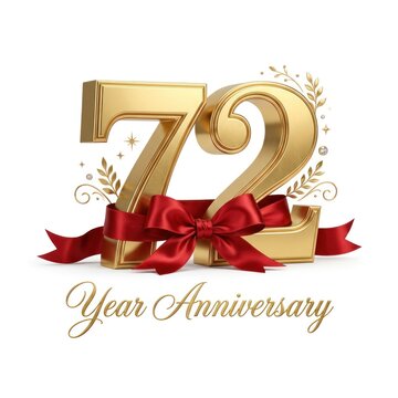 Golden 72 Year Anniversary Celebration with Red Ribbon and Festive Decorations.