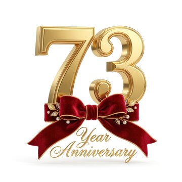 Golden 73 Year Anniversary Celebration with Red Bow and Leaves.