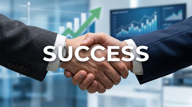Business handshake after a successful deal with rising financial chart. Business success, partnership, agreement, investment, teamwork, corporate growth and negotiation concept