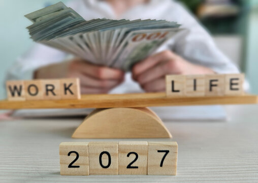 Balancing work and life with money in 2027 concept