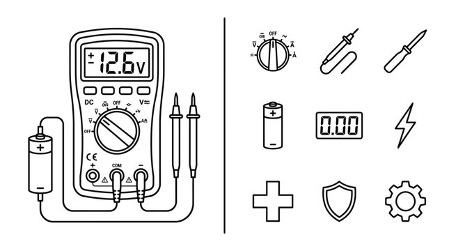 Digital Multimeter and Electrical Engineering Icons Set
