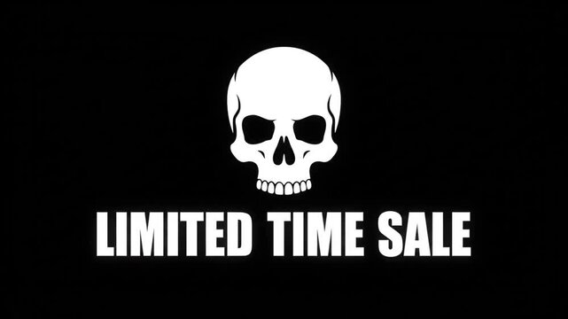Limited Time Sale Skull Banner: Bold Monochrome Graphic Design for Promotion.