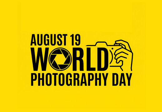 World Photography Day celebration graphic with camera icon and August date.