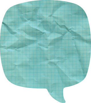 Crumpled blue speech bubble graph paper message cloud for creative communication and brainstorming design element