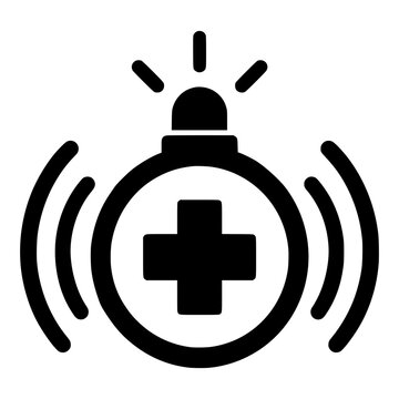 Medical Alert Alarm Icon with Cross Siren Light and Sound Waves for Emergency Health Warning and Response