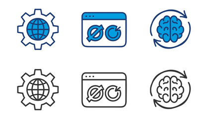 Ai and global connectivity icon set line and color versions for tech and business applications © Icon shop