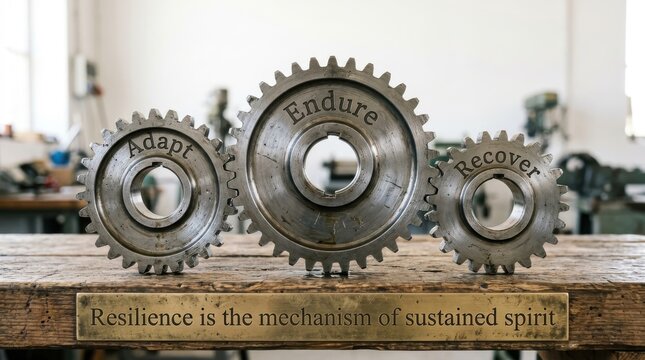 Gears showing endure adapt and recover with inscription